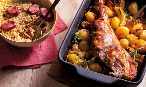 Cabrito Assado Com Batata E Arroz De Miudos